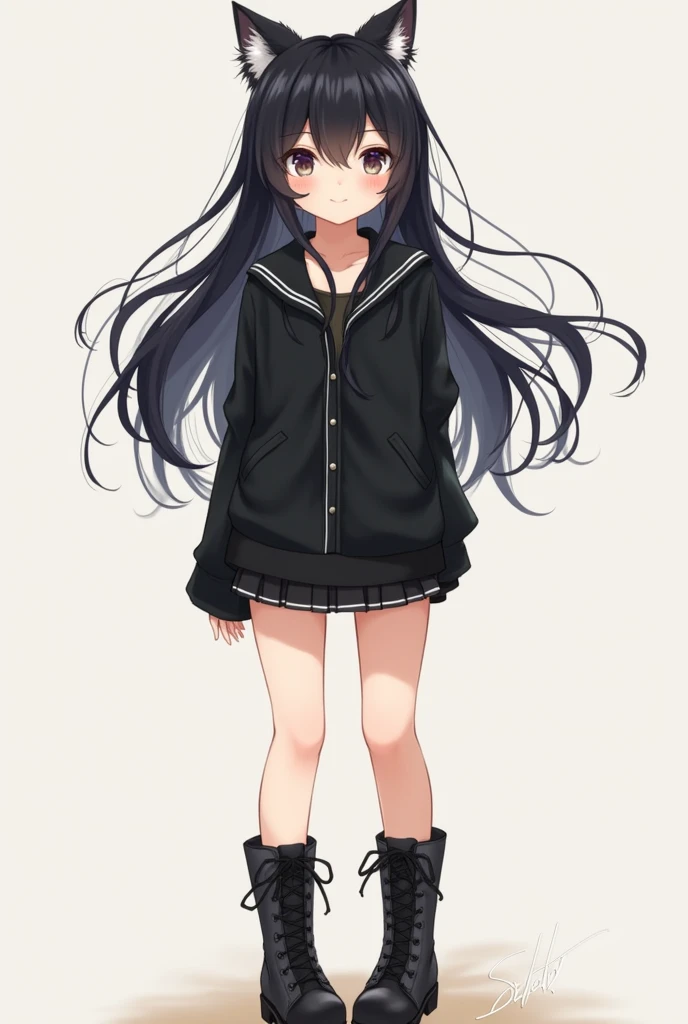 masterpiece, best quality, ultra-detailed, Rinne, black hair, long hair, black eyes,1 girl, solo, black serafuku, black skirt, black pantyhose,