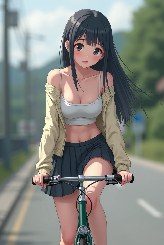 large breasts, Expressway ,Heavy snow, , , large breasts, 独奏,  nipple, ride a bicycle