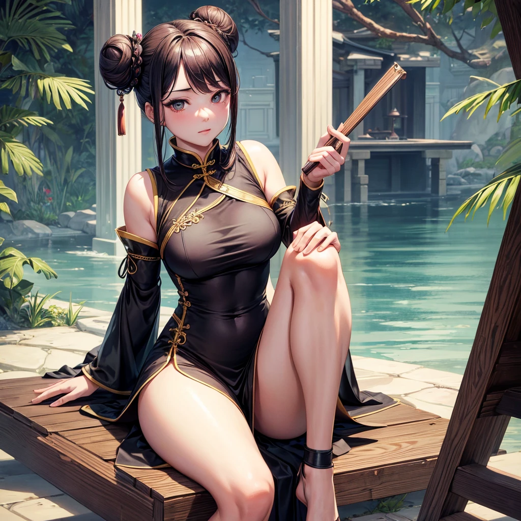 Girl naked and blue body paint、ponie tail、Full body like、Detailed face、Pose shooting、Nipple and areola shape、Master Masterpiece、dark cavern、On the water、Sparkling water、A ray of light、High Contrast、best qualiy、Top image quality、Mystical scene、Open legs、Thighs make them thinner、shinny skin、drops of water、restroom、Japanese-style toilet bowl、(blushes:1.0)、Tying the mouth、Squatting with M-shaped legs、Brown hair bun hair、Anatomically correct body