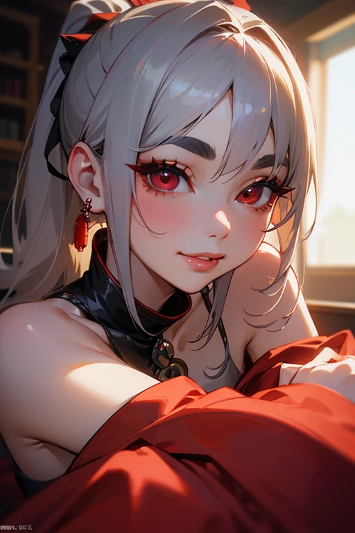 PrinzV4; sharp_eyes;
white hair, hair ornament, heart-shaped pupils, sanpaku, earrings, makeup, smile, evil smile, blush,
black kimono with a rosery pattern, barefoot, beautiful legs,
high detail, anime, anime style, depth of field, cinematic lighting, ray tracing, dithering, from above, perspective, Canon, f/1.2, 35mm, bokeh, Wide-Angle, UHD, retina, masterpiece, ccurate, anatomically correct, super detail, high details, high quality, award winning, best quality, highres, 16k