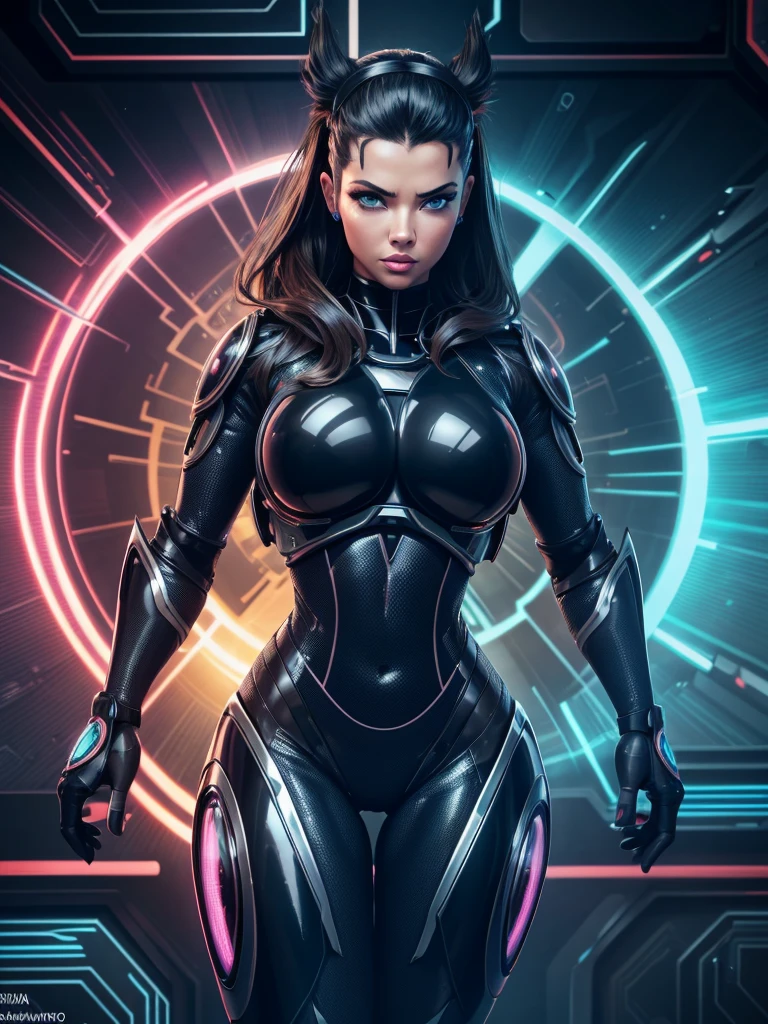 beautiful busty Adriana Lima cyborg robot android, highly detailed, cinematic lighting, photorealistic, 8k, hyperrealistic, intricate details, organic textures, advanced robotics, futuristic cyberpunk, dramatic shadows, vibrant colors, glowing neon accents, advanced technology, sleek mechanical design, seamless integration of human and machine, dynamic pose, intense gaze, tantalizing curves, lifelike synthetic skin