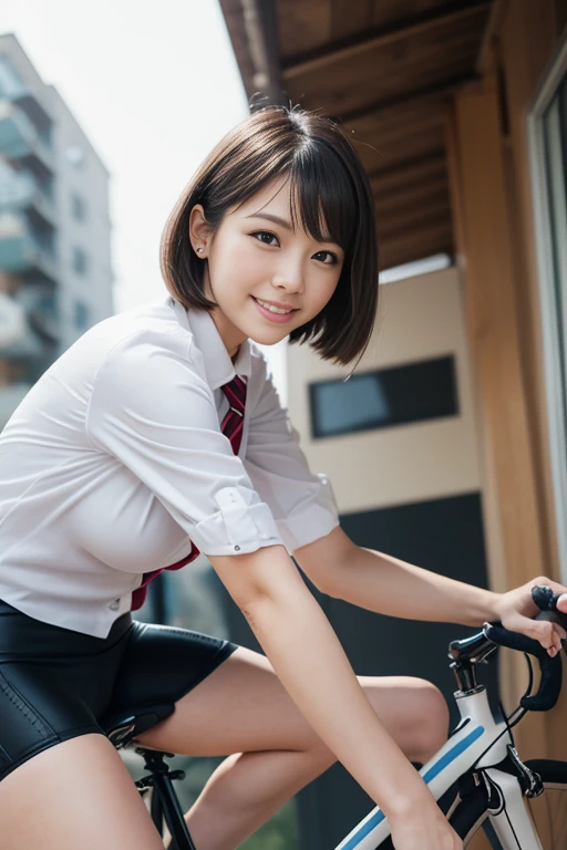 (RAW Photos), (Realistic), (masterpiece), (Best Quality), High resolution, 8k resolution, (Exquisite detail), (((Correct bicycle construction,one hand))),(Volumetric Light),  woman, Age 35, Short Hair, Straight Hair, Brown Hair, Very thin, Very white and clear skin,Highly detailed eyes, Source Sequence, Very thin eyebrows, eyelash,Ultimate beauty,Cute like an idol, smile,  (Office Suits), Sit in the saddle,Beautiful breasts,Beautiful Japanese Office Lady, Pleated skirt, no spats,Random Color, Cute Face, True Light, Correct Anatomy, Riding a bike:1.4、Mamachari:1.4, There is a basket, Low saddle,Moving bicycle,  (((非常にLow saddle, Sit in the saddle))),pedalをこぐ,Hold the handlebars with both hands,Look straight ahead,womanは視聴者を見ていない, pedal, From below1.4、(((Low angle 1.4))), In the city, (((I can see her panties))), Beautiful long legs, (((かなりFrom below:1.4))), Thin thighs, womanをFrom below見上げる視聴者,From below,From below,(((Low angle full body shot, Black pumps,かなりFrom belowの角度, Focus on the saddle, Zoom from ground level,From dogs&#39;s eye height))), womanは前傾姿勢ではない, Not a car, from the front, 視聴者はFrom belowwomanの股間を見上げる,I can see her knees,womanは片膝をあげる, Low Angle: 1.4, Focus on her knees,Around town