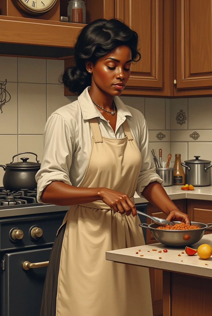 A black cook with straight hair and black eyes in a drawing