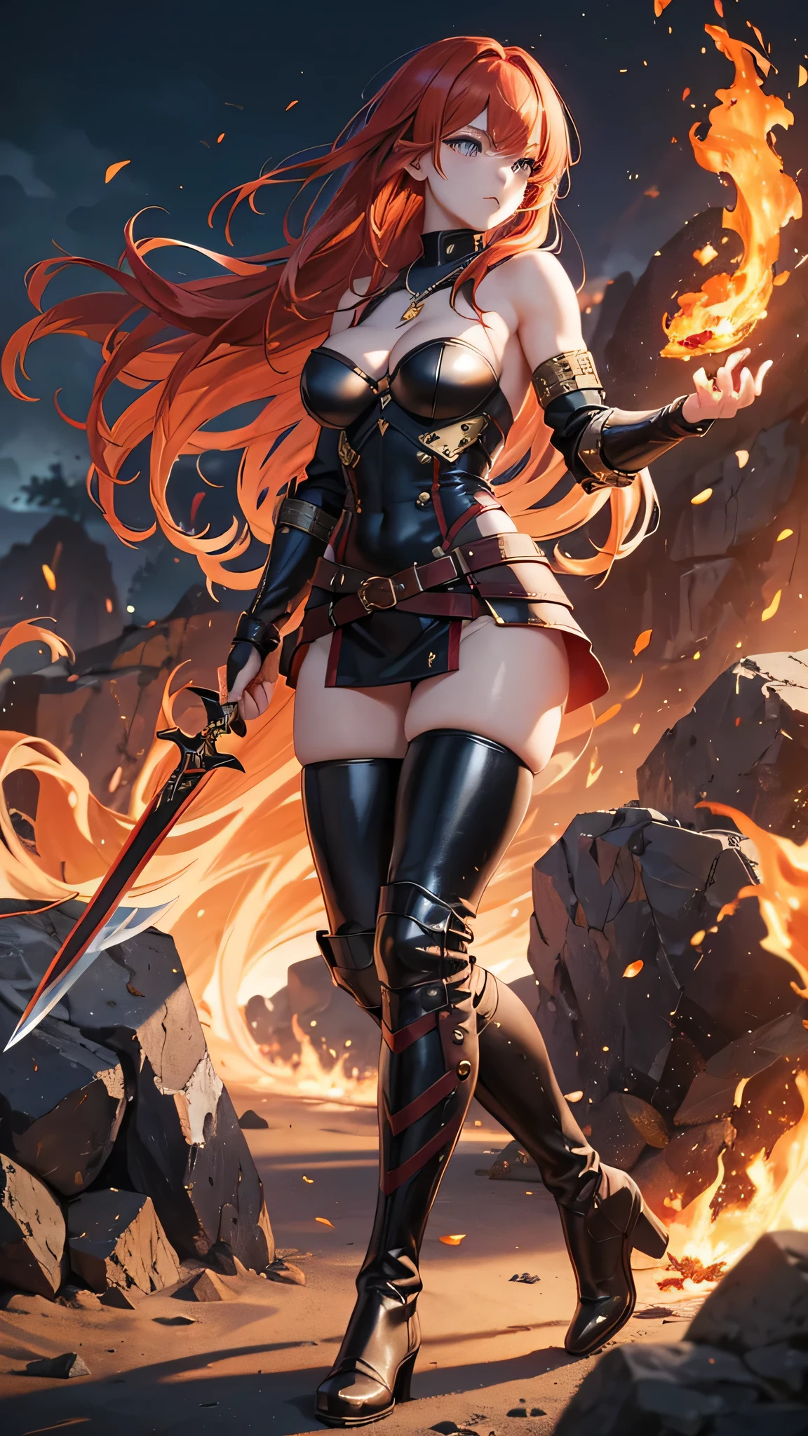 best quality,ultra-detailed,realistic,portrait:1.2,professional,colorful,soft lighting,full body,a beautiful cutest woman,tall and slender,mysterious,dynamic action,a raging fire,expression of pure malice,red moon,best quality,ultra-detailed,realistic,portrait:1.2,professional,colorful,soft lighting,full body,a beautiful cutest woman,tall and slender,mysterious,dynamic action,a raging fire,expression of pure malice,red moon