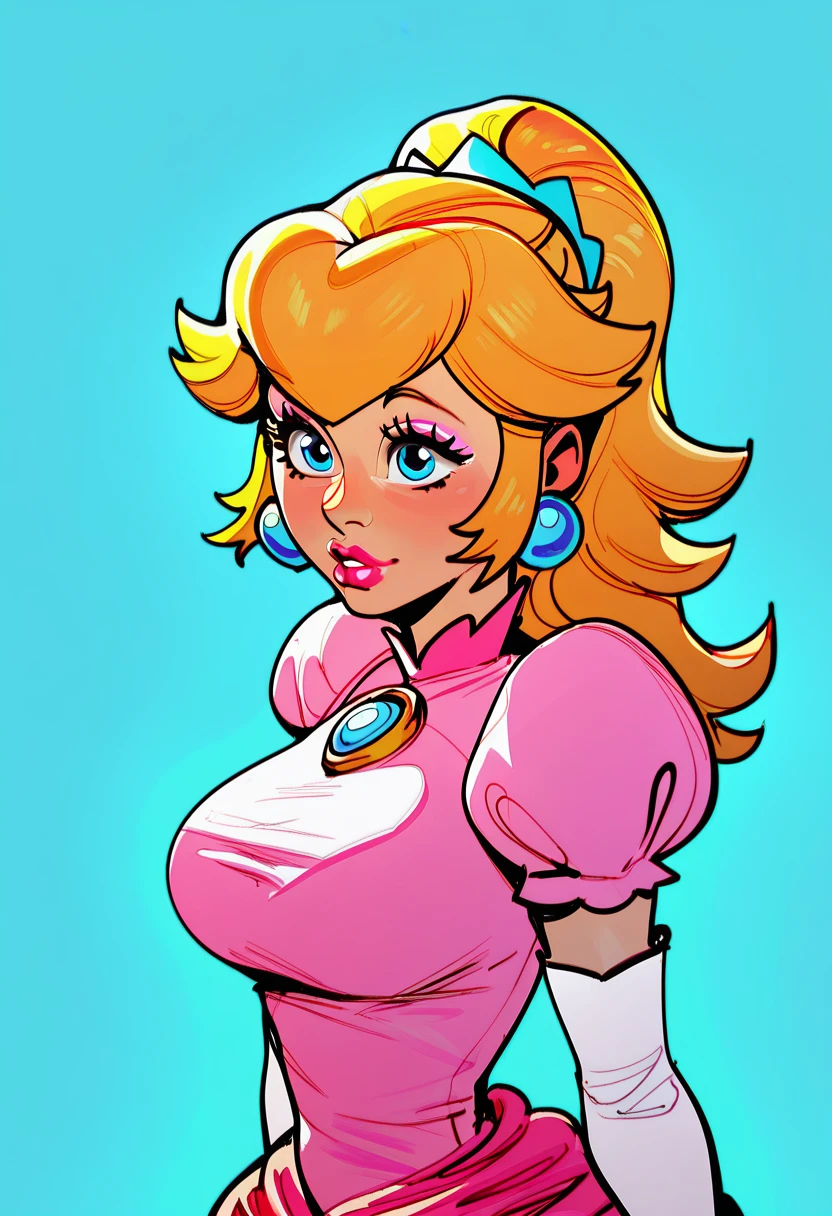 Imagine Princess Peach as a reveled female bounty hunter, with tattoos, in a crime neighborhood in a city and a cyber-punk era.