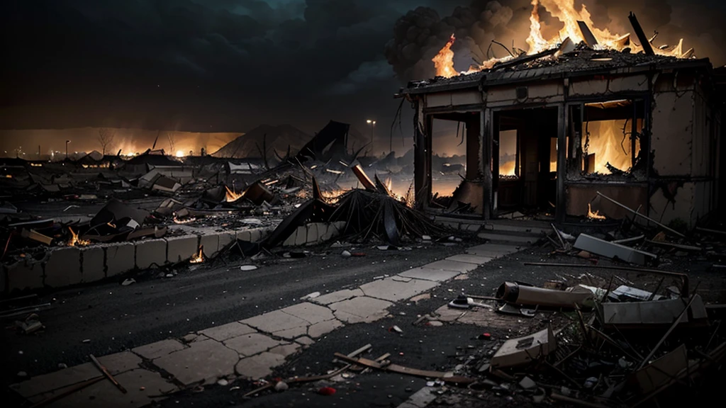 (best quality,ultra-detailed,realistic:1.37),The asteroid hitting the earth,devastation,widespread destruction,smoke and fire,rippling shockwave,crumbling buildings,falling debris,chaos and panic,surreal atmosphere,dusk lighting,epic disaster,people fleeing in terror,apocalyptic scenery,widespread chaos,ruined cityscape,dark clouds looming,explosion and flames,massive impact crater,ground shaking,molten rocks,flying debris,emotionally charged,desperate survival,ominous sky,abandoned streets,wrecked vehicles,overwhelming sense of destruction,post-apocalyptic landscape,heart-wrenching scenes,devastating aftermath,city in ruins,desolate wasteland,overcast sky,despair and loss,damaged infrastructure,breathtaking destruction,unimaginable catastrophe,bleak and grim,scorching blaze,uncertain future.