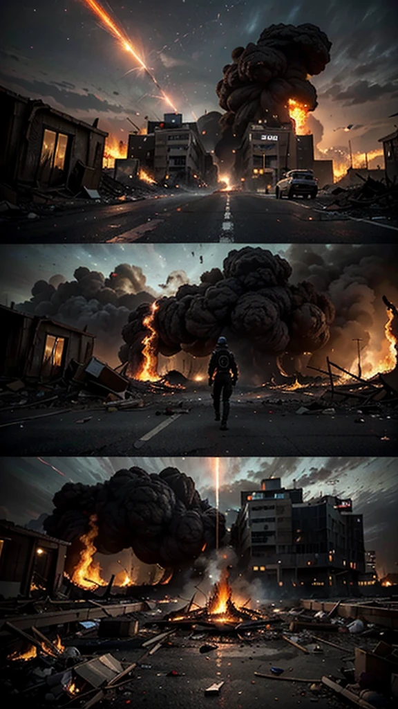 (The Underground Fire) Walk the streets of Centralia, a city haunted by the underground fire. Create an image that shows the surreal effect of smoke emerging from the cracks in the streets, Octane render, 8k --ar 16:9