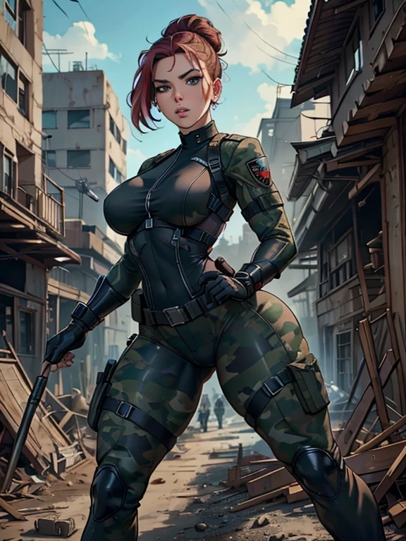 8K, (NSFW:1.3), night photography, photorealistic, full shot, (side view:0.85), Ada Wong from Resident Evil standing nudist on the empty ruined street of apocalypse city, (pointing a gun:1.3), wearing thigh-high leather boots, (Resident Evil character (Ada Wong:1.3)), (night time:1.3), (short crimson-red hair:1.3), (very beautiful face:1.3), perfect alluring face, 25 y o, sexy lips, flirty smile, seductive expression, perfect alluring eyes, (skinny body:1.3), (pale white skin:1.1), (very smooth skin:1.3), (exposing her breast:1.3), (very big breast:1.3), areola protruding, errect-nipples, (six-pack abs:1.3), (skinny legs:1.3), (wearing (thigh-high leather boots:1.3)), (standing pose:1.3), (spreading legs:1.3), (showing vagina:1.3), (very dense pubic hair:1.3), (very hairy pussy:1.3), (loose vagina:0.4), (very wide open vagina hole:1.3), (female soldier with (the most dense pubic hair:1.3)), perfect slut pussy, (dynamic pose:1.3), (background is (empty ruined street in the apocalypse city:1.3)), (night time:1.3), award winning photography, sharp focus, (cinematic lighting:1.3), highly detailed, best quality, masterpiece