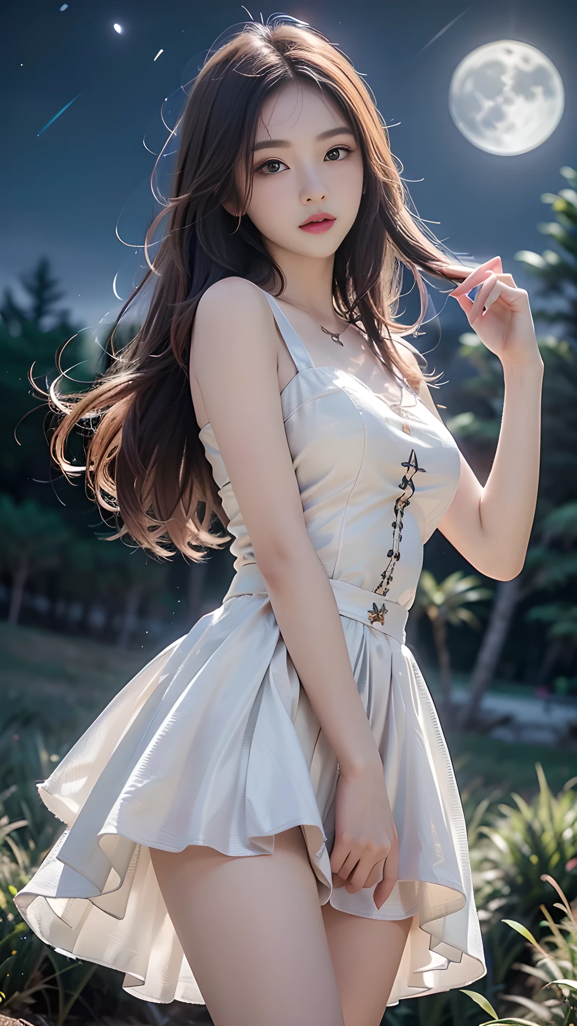Perfect human body modeling, 1 girl, cute girl, pretty face, bitter smile, , Beautiful gray long hair, beautiful light brown eyes, flat chest, small build, No muscles, white skin, wizard, Big magic wand, gothic skirt, magical girl, little Medieval Dress, Princess Dresses, Big black hat, light particles, light sparkles, lens flare, Light particles, Magic light, strong light
