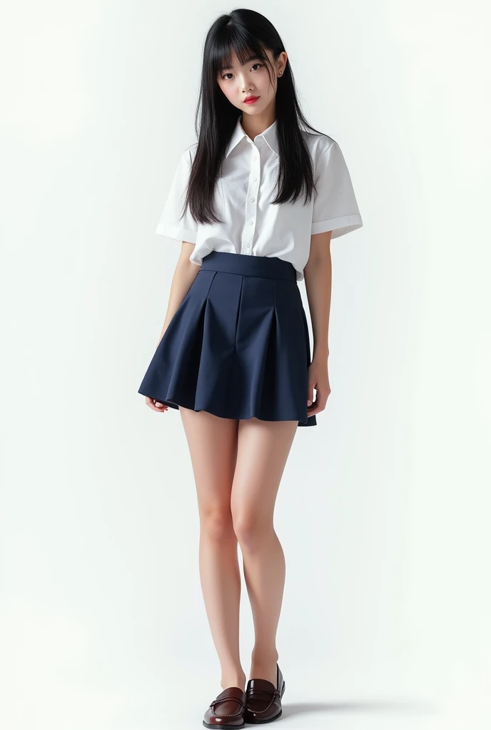 highest quality, masterpiece, Ultra-high resolution,16k, (Realistic:1.6),((Portrait of a smiling person with their mouth wide open)) ,((Sit on a chair and cross your legs)),((Beautiful feet)), ((Slender body)),RAW Photos, 1 girl, 22 years old,((Blouse and tight skirt)),((Short hair with a headband)),,((From below:1.4)),((Smiling with teeth showing)),