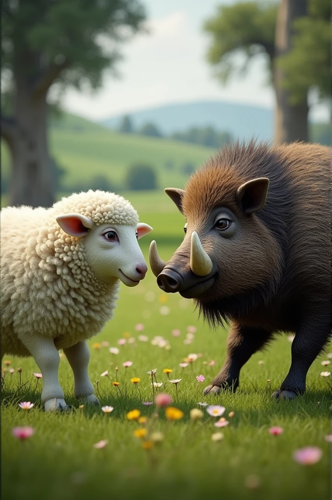 Duo, score_9, score_8_up, score_7_up, an Anthro furry sheep, female sheep, wool, wooly body, yellow eyes, sheep horns, wooly head, wooly chest and neck, mammal, standing, naked, breasts, pussy, nipples, hooved sheep feet, eyes half open, mouth open, ahegao, :o)1.2, BREAK sex, standing sex, full Nelson, she is getting fucked by large black male werewolf, outdoors, cumming inside her