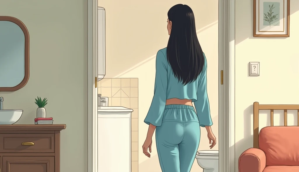 Make an illustrated porn story with the position of fucking in the bathroom