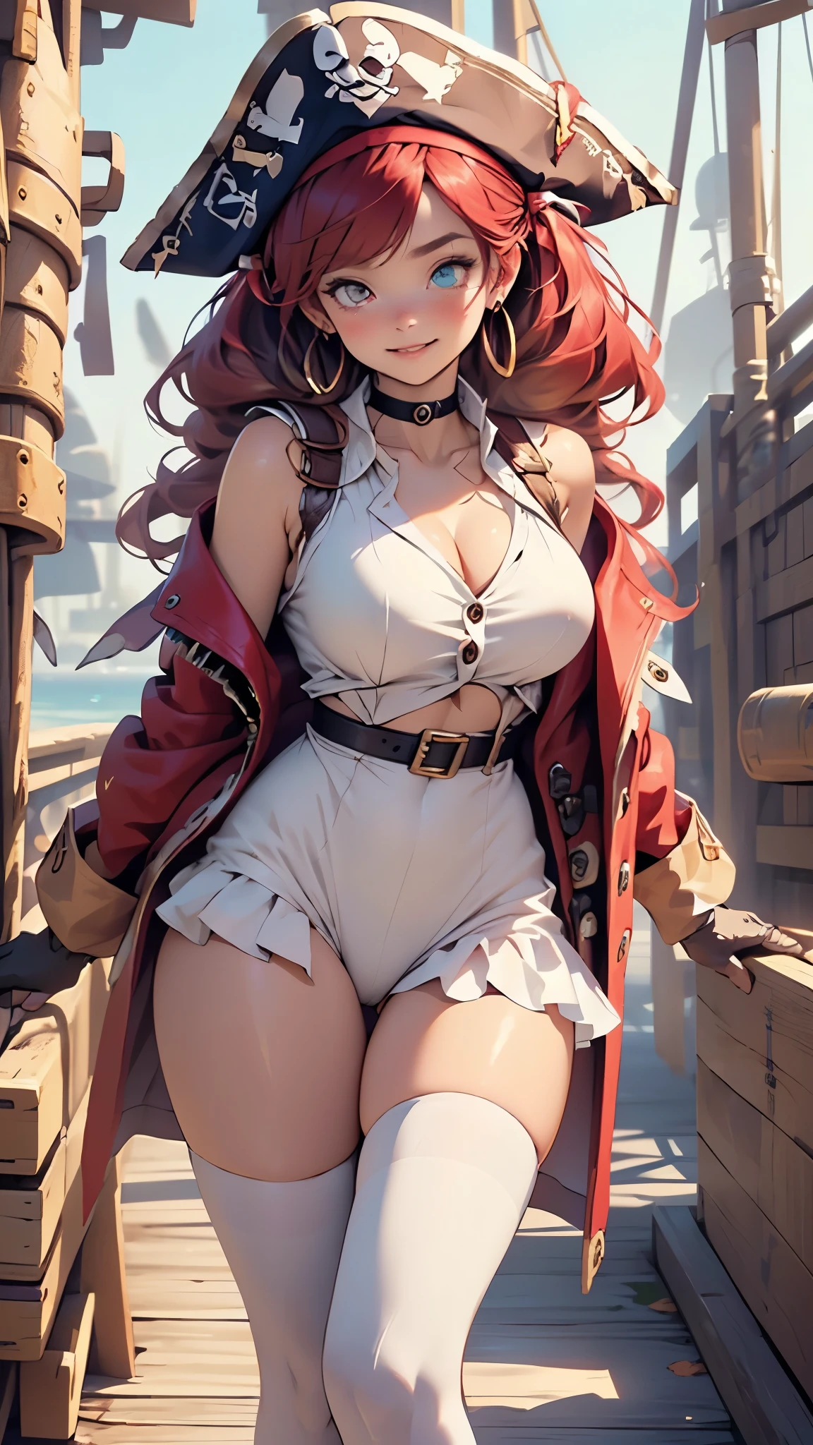 Rias gremory with huge breasts bigger than her head, wide hips and thick thighs wearing a dollsuit, rias is standing at attention facing the viewer, Her hair is long and red, she is standing at attention, she is wearing platform heels, the image is in stunning 8k, rias has been hypnotised,, she has blue eyes, she is wearing a dollsuit, the image is extremely detailed, the image is in stunning 8k, ((best quality)), ((masterpiece)), (detailed),nsfw, photorealistic, ultra high res, intricate, hyperdetailed, (skindentation), cute, feminine, detailed body , (detailed face:1.1), (outlined iris), (hidrocor lenses), (perfect eyes), 4k, beautiful, :1.3 , 1girl, standing at ((frigate during the Golden Age, medium-sized warship, square-rigged design,frigate's hull is painted in dark colors, such as black or navy blue, with a sleek and streamlined design,he frigate has three masts with multiple sails, The deck of the frigate is well-organized and clutter-free, with a clear area for combat, cannons, and muskets, deck is elevated above the main deck and is accessible via a ladder or staircase, providing an unobstructed view of the surrounding waters,The steering wheel is made of wood, with a diameter of several feet, and is mounted on a vertical axis,)) a( Smart Cities and Hyperspace and Future technology and Laser guns and Virtual Reality and Cybersoldier ), dollsuit, (massive lips: 1.3) and (huge lips:1.3) (silicon lips:1.3) and (parted lips:1.3) and (lips filler:1.3), (thick lips:1.3), (large breasts:1.2) and (huge breasts:1.8) , wide hips, thick thighs