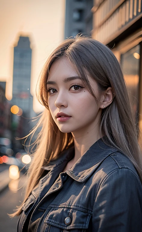 mix4, (8k, Raw photography, Top image quality, ​masterpiece: 1.45), (realisitic, Photorealsitic: 1.37), one girls, cute little, A city scape,Daytime,profetional lighting, photon maping, Radio City, physically-based renderingt, Gradient gray hair, Lustrous hair,  girl with, Casual clothing,Cute clothes, top quality photo, hight resolution, 1080P, (clearface), (Detailed face description), (Detailed hand description), (​masterpiece), (Exquisite CG), extreme light and shadows, dishevled hair, ​masterpiece, lush detail, (Fine facial features), (top quality photo), (​masterpiece), (A detailed eye), Look in front of you, Fine clavicle, large full breasts,((sideboob barbosa)),(underboob),,piercings,cleavage of the breast,Glasses