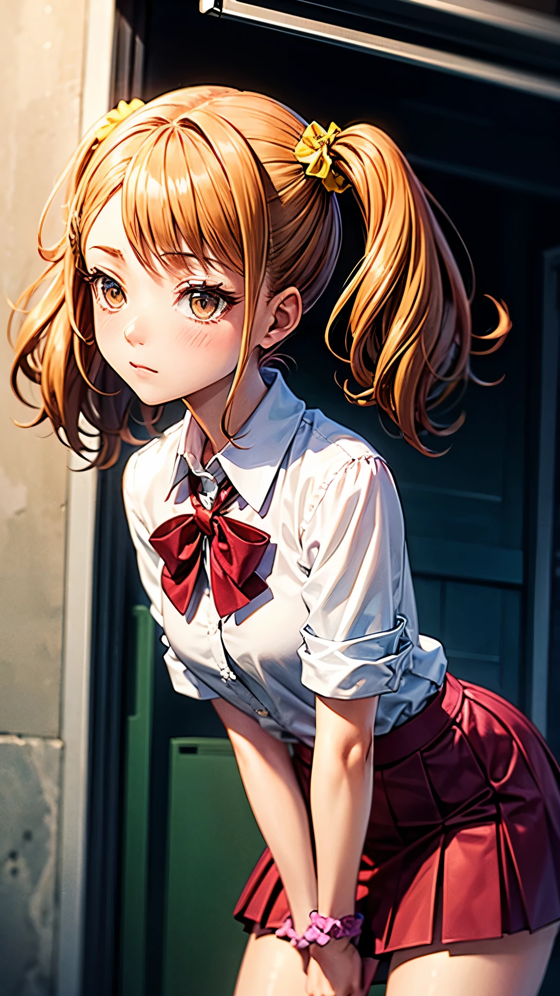 Anime girl in a short skirt and a white shirt with a bow - SeaArt AI