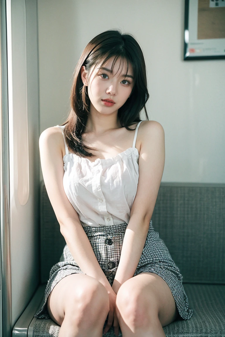 1girl, woman, masterpiece, best quality, highest quality, cinematic lighting, (volumetric lighting), extremely detailed CG unity 8k wallpaper, focused, 8k wallpaper, extremely detailed, ultra realistic, photorealistic, sharp focus, absurdres, (HDR:1.2), (high contrast), photograph, detailed and intricate, instagram, portrait, highly detailed, digital painting, artstation, concept art, smooth, sharp focus, illustration, cinematic lighting, (Large breast:1.2), medium shoulder, show thighs, full body show, shirt, black skirt.