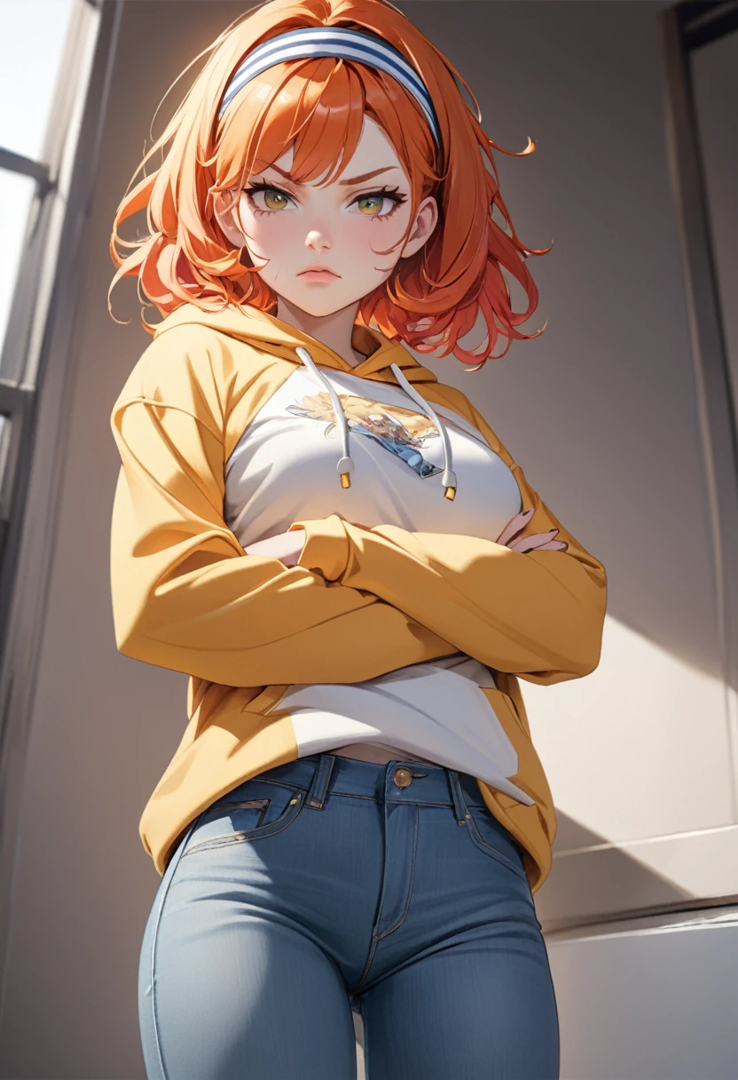 portrait, red hair, freckles straight hair cut, blue eyes, long lashes, soft white skirt,((extreme hanging big tits)),(highest quality、4k、8k、High Resolution、masterpiece:1.2)、Super detailed、(Photorealistic:1.37)、Portrait、Sharp Focus、feminine、delicate、White skin、female curves、Gentle expression、Soft lighting、Bright colors、Artistic atmosphere, shy expression, in school