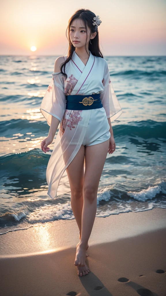 ((sfw, armpits, Sarong-pass, beach, Svelte Body, 1 girl)), Ultra High Resolution, (Real: 1.4), RAW Photo, Best Quality, (Photorealistic), Focus, Soft Light, ((15 years old)), ((Japanese)), (((Young Face))), (Surface), (Depth of field), Masterpiece, (Photoreal), Woman, Bangs, ((1 girl))