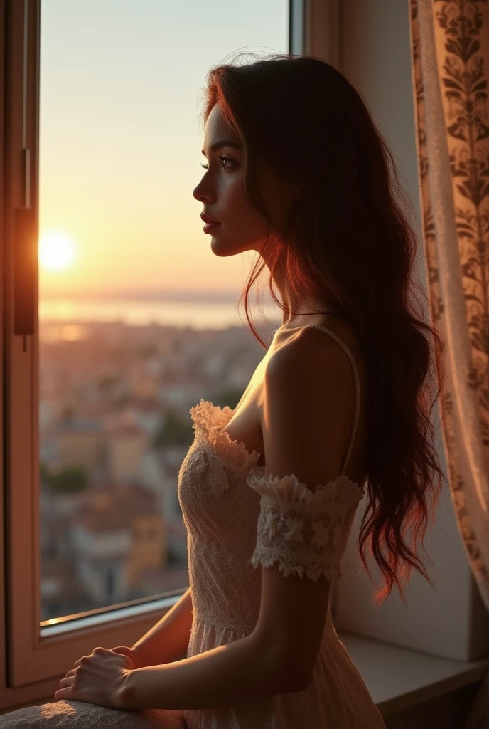 a naked sexy and horny Muslim girl resting with body full frontal at the balcony after sexual intercourse