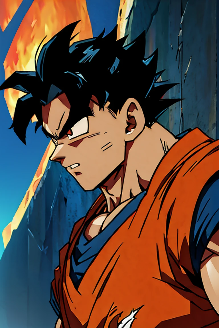 A muscular shirtless Goku, Son Goku showing off his well-defined muscles, clenching his fists, bara, massive pectorals, perfect abs, ultra-detailed, (best quality,4k,8k,highres,masterpiece:1.2),ultra-detailed,(realistic,photorealistic,photo-realistic:1.37),HDR,UHD,studio lighting,ultra-fine painting,