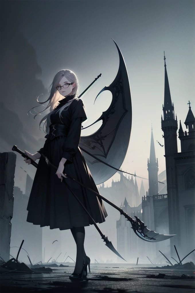 beautiful girl、cute、baby face、smile、Glasses、Long skirt、Black pumps、Magic Broom、witch、beautiful girl、(Best Quality,4K,High resolution,Masterpiece 1.2),Very detailed,Real 1.37,Spooky altar background,Dark fantasy,Black color scheme,Ominous atmosphere,Eye-catching,Storytelling,anatomy,Anime Style,Concept Art,Inappropriate behavior,Scythe Face,beautiful, Delicate facial features, pale Skin, Dark Background、Dark Background, Cinema Lighting, Dramatic Shadows, Gothic, Gloomy atmosphere, Dark fantasy, One person&#39;S, Red cheeks, ,(Blood splatter 1.3),Scary smile, smile,TwiSted smile、Bloody,(Blood splatter 1.3),skull,Horror Style, ((Fantasy Sweet Ta Frill Black Costume)), ((Flowing Black Hair)), Female Curves, Sexy flat stomach, Perfect hands, Perfect anime character face, (Black Dress)), Standing, ((Evil smile)), ,(Dark fantasy1.3), Steam circulation, Moonlight Illumination, night lighting, (Blood splatter 1.3),Anime Angel Design, Gothicarchitecture、architecture、Western architecture、Fantasy World、,Victorian city, Skeleton Gas Light,Absurd, High resolution、 ((Tabletop)), ((Best Quality)), (Very detailedな), ((Very detailed)), (beautiful), ((cute)), One personで,(1.6)、beautiful face、Full Body Ezbian、pale, beautiful肌、Big Breasts、beautiful black hair、Long Hair、Smiling Kindly、Dark building ruins、(snow white&#39;Frill dress 1.3)、(The dark ruins are Bloody 1.3)、Low angle full body shot、(Glasses 1.2)、(Creepy 1.3)、(The girl lost a lot of blood............1.3)、(crazy smile1.6)、(Blood dripping from the mouth 1.3)、（Glasses 1.5）、Wearing Glasses、Droopy eyes、Glasses、Gothic Dress、bangs, Long Hair, Black Hair、Dark fantasy background