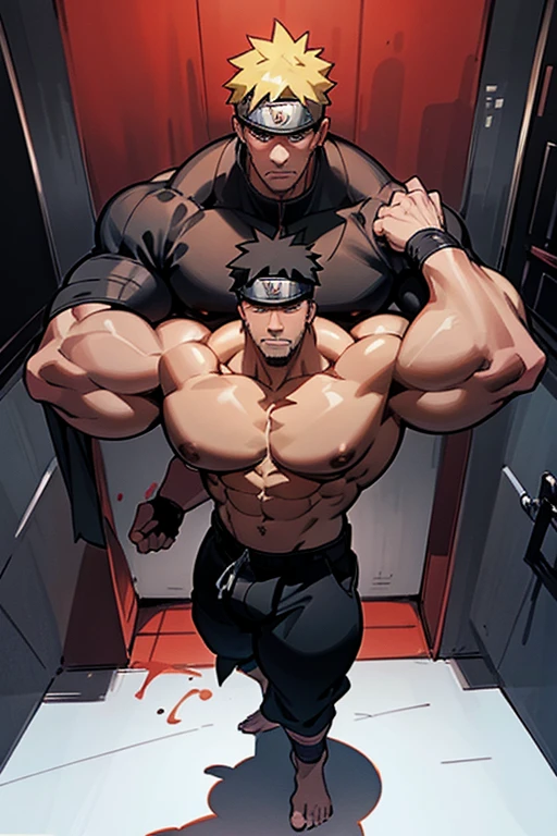 Naruto Uzumaki and Kakashi stand in a locker room being brainwashed by Sasuke's Sharingan to be big dumb muscle thralls with slumped shoulders and slack jaws saying, "Bigger ... dumber.... Must ... obey ... Uchihah Clan.... Yes, Master Sasuke, ... I am too stupid to lead. I am your dumb muscle thrall. I obey.... Stare. Sink. Dumb. Obey. Flex. Serve. Grow. Obey. I obey.... We obey.... Obey Master Uchihah.... All will serve. All will obey...." Hyper muscles. Big biceps. Big triceps. Big traps. Broad shoulders. Big meaty pecs. Big deltoids. Hyper swollen crotch bulge. Bro. Meathead. Musclehead. Dumber and dumber. IQ drain. Brainwash. Brainwashed. Brainwashing. Hypnosis. Hypnotized. Trance. Entranced. Brute. Brutification. Hairy chest. Hairy armpits. Treasure trail. Stubble. Muscle. Obedient thrall. stupid. vapid. Stupid stare. vapid stare. 