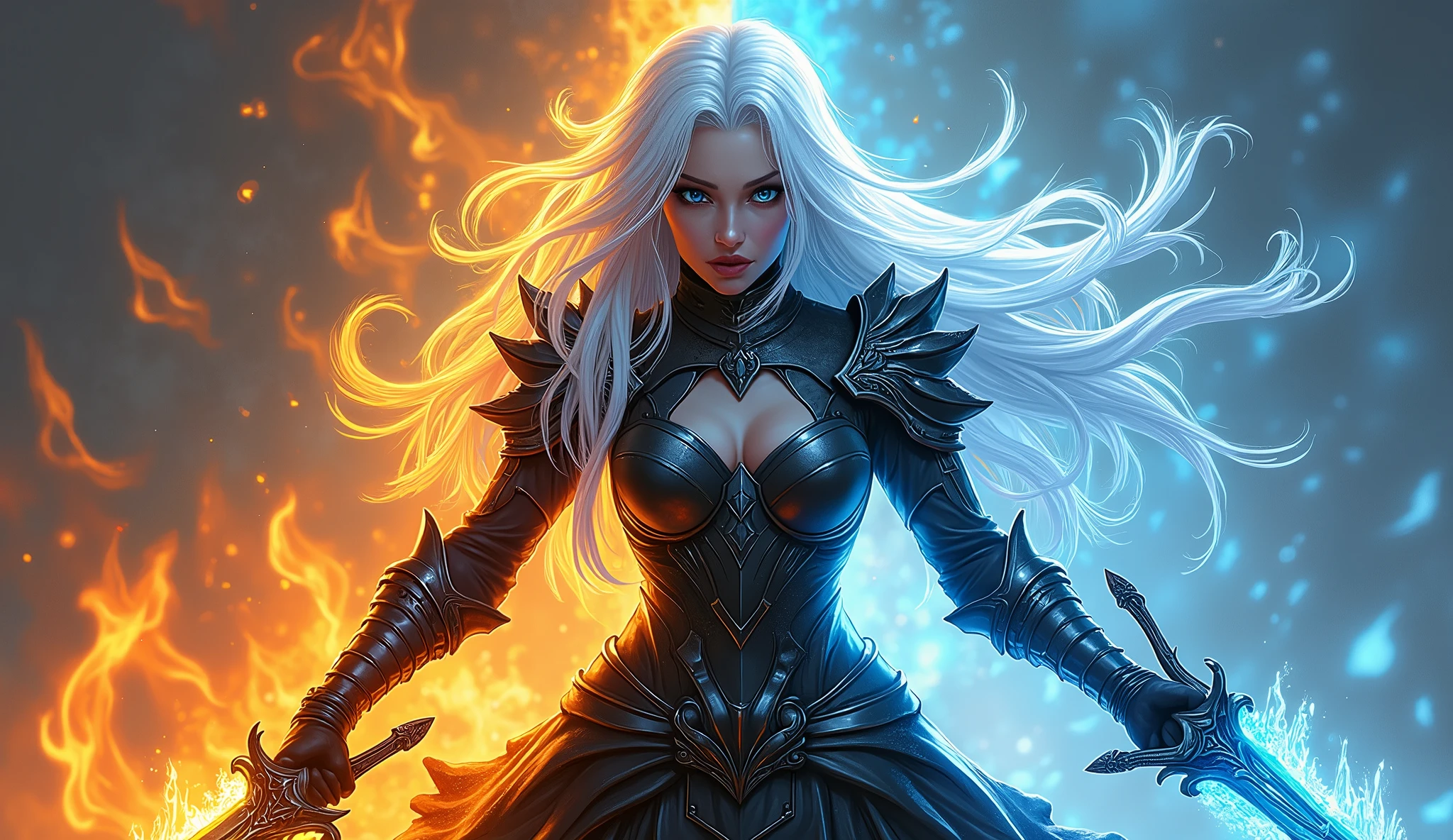 masterpiece, best quality, 1girl, mature female, large breasts, armor, breastplate, leggings armor, hood, black ripped cloak, silver hair, Glowing eyes, slva_wndrnner, close up, potrait photo, half body photoshot, holding arrow, dark sky background, detailed background, moon, dynamic angle,