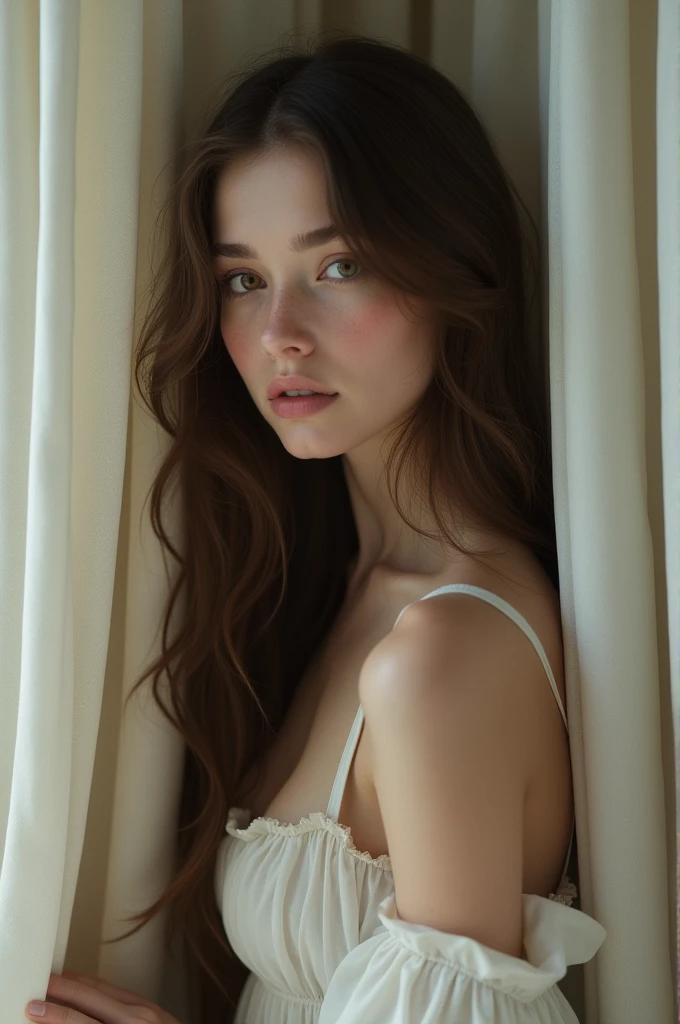 (((Ultra-realistic))) photograph, masterpiece, Highest quality, (Pale skin), (Highly detailed face and eyes:1.2), 1 girl, Adult, ((See-through lingerie that&#39;s one size too small)), Strapless bra, ((Very dark eye makeup, pinkマスカラ)), ((Fake detailed lips)), ((White Wavy Hair)), ((Stylish hairstyle)) , (({hugeな|huge|big|hugeな|Mega|fake} chest pushed up,Erect nipples)), (Very small waist). ((Very large cleavage)), photograph撮影, (soft) Lighting, (Play of light and shadow), Depth of written boundary, Bokeh, (Attention to detail of skin: 1.2), (hugeな胸のサイズに特に注意: 1.2), (((Pay special attention to very tight clothing sizes: 1.2))), Detailed Texture, Skin pores, Oily skin. (The erotic atmosphere of the frame. Color range - Purple, pink, Ton), dr, ((Film Grain)), ((light)), (Glare), ((Full body photography)) , Super detailed,Kneel and spread your legs