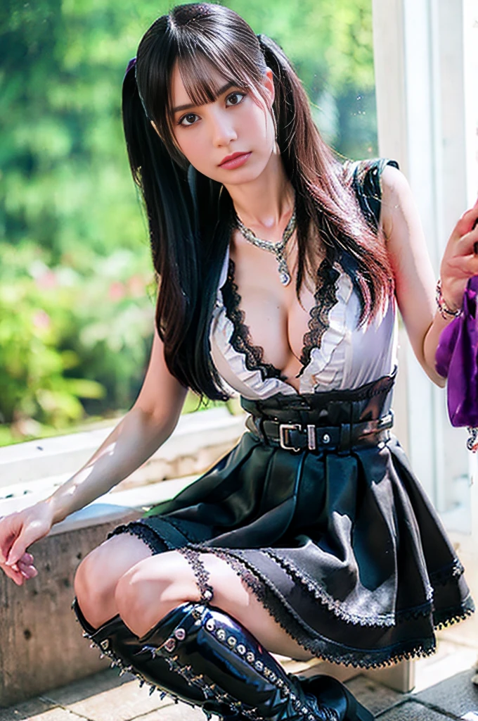 a beautiful japanese girl, very cute high school girl assassin, detailed portrait of innocent 16 year old virgin, in the mountain, (off-shoulder silver breastplate), (purple long maxi-skirt:1.1), (purple arm cover, silver booties), ((full body, plopping down to a sitting position:1.1)), ((blush, cry, open mouth:1.1)), she was paralyzed with fear, (cold sweat, body soaked in sweat), translucent skin,
gaze averted, cute double eyelids and black eyes, tears streaming, small breasts, cleavage, glossy straight medium black hair, asymmetrical bangs, ((best quality, 4k, 8k, highres, masterpiece, ultra-detailed, realistic, photorealistic, photo-realistic, intricate detail, highly realistic:1.3)), dramatic lighting, muted color palette, cinematic composition, emotional portrait