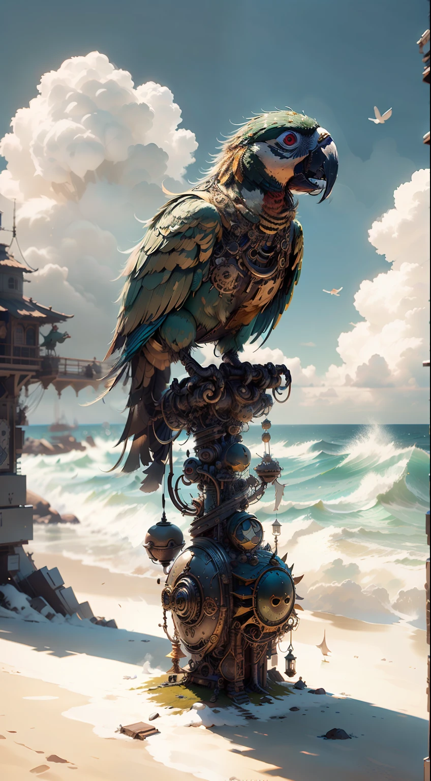 (((Best Quality))), ((Very detailed)), ((figure)),,Mex，Parrot.Steampunk，wind,Steampunk