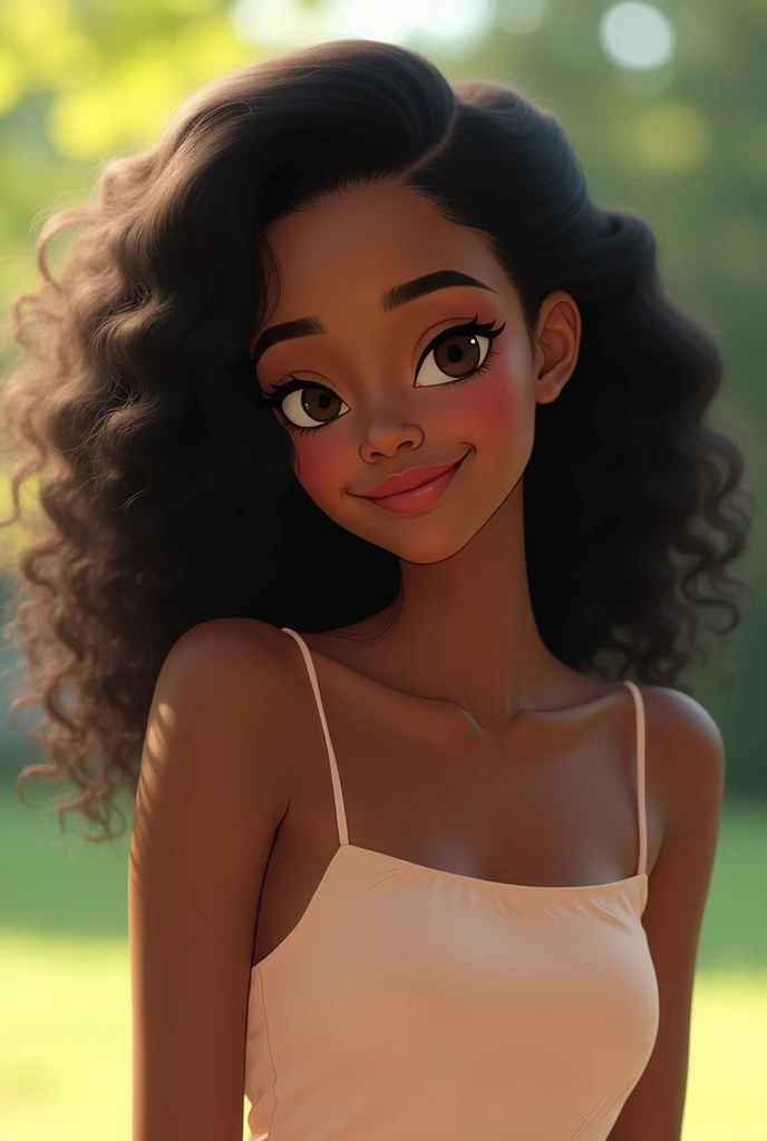 hyper realistic portrait of skai Jackson, 1, with long flowing black hair and brown eyes. She should have a natural, approachable expression and be lit by soft, blue light, canon eos r5, raw format, background is a modern marble bathroom with detailed decoration, spraying perfume behind ears, full body, panoramic window view of New York skyline