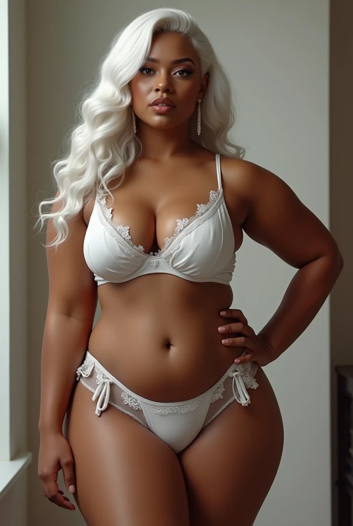 uma mulher em um lingersuit branca de chiffon posando para uma foto, uma loira linda, curved model, corpo voluptuoso, corpo grosso, beautiful thick female, , sexy :8, curvas femininas atraentes, curved hourglass figure, , curved, curved. detalhado, seminu, deusa loira, very curved, brasileiro, lingerie transparente de chiffon