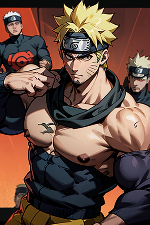 Naruto Uzumaki and Kakashi stand in a locker room being brainwashed by Sasuke's Sharingan to be big dumb muscle thralls with slumped shoulders and slack jaws saying, "Bigger ... dumber.... Must ... obey ... Uchihah Clan.... Yes, Master Sasuke, ... I am too stupid to lead. I am your dumb muscle thrall. I obey.... Stare. Sink. Dumb. Obey. Flex. Serve. Grow. Obey. I obey.... We obey.... Obey Master Uchihah.... All will serve. All will obey...." Hyper muscles. Big biceps. Big triceps. Big traps. Broad shoulders. Big meaty pecs. Big deltoids. Hyper swollen crotch bulge. Bro. Meathead. Musclehead. Dumber and dumber. IQ drain. Brainwash. Brainwashed. Brainwashing. Hypnosis. Hypnotized. Trance. Entranced. Brute. Brutification. Hairy chest. Hairy armpits. Treasure trail. Stubble. Muscle. Obedient thrall. stupid. vapid. Stupid stare. vapid stare. 