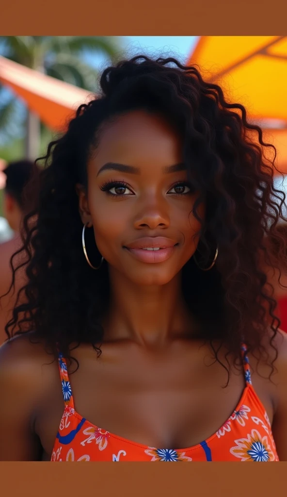 beautiful dark skin girl afro hair in sexy bikini horny face