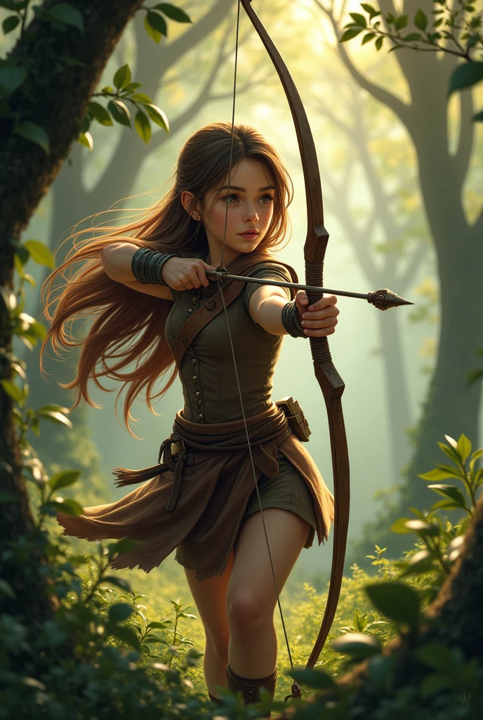 A cute adventurous treasure hunter girl exploring the deep jungle, With machete in hand, cut through the jungle and push forward, surrounded by lush foliage, exotic plants and curious insects and jungle animals, (best quality, 4k, 8k, highres, masterpiece:1.2), ultra-detailed, (realistic, photorealistic, photo-realistic:1.37), messy hair, through bangs, beautiful detailed(eyes, lips), cute face, vibrant colors, natural lighting, dynamic pose, intricate details, detailed facial features, long eyelashes, full lips, oil painting, cinematic, fantasy, adventure