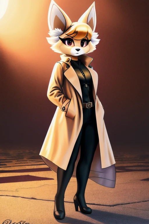 (high quality, masterpiece, High resolution:1.3)
 with sasspar, furry, female, Alone, full body, standing, (costume, detailed trench coat, 