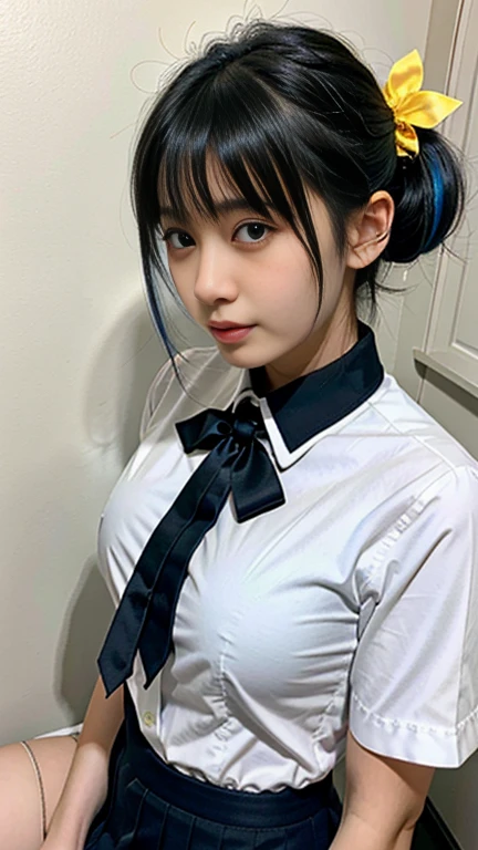 40-year-old Japanese woman、Black Hair、Hair is very short、Twin tails、Hatsune Miku Costume、Headphones、Flat Chest、Realistic photos、Realistic、8K quality、expensive、No bangs、High resolution, Highest quality, Anatomically correct, Winner of numerous awards, Ultra high definition, Live Performance Venues、Playing the keyboard