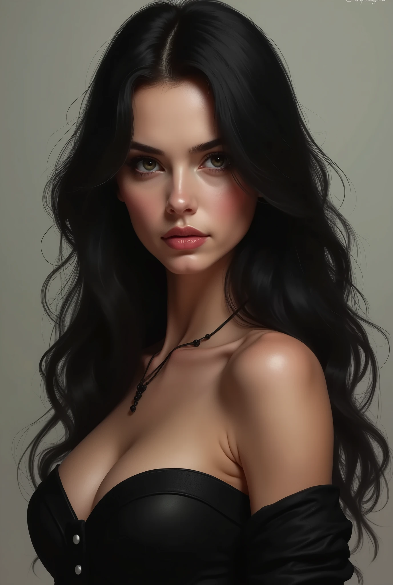 ((Best quality, 8k, Masterpiece :1.3)), Perfect nude body sexy, Slender abs :1.2, ((Big breasts :1.7)), ultra-detailed face, highly detailed lips, detailed eyes, Make-up face. Red lipstick. long eyelashes, ((long black hair)).
((Topless)) fully nude
