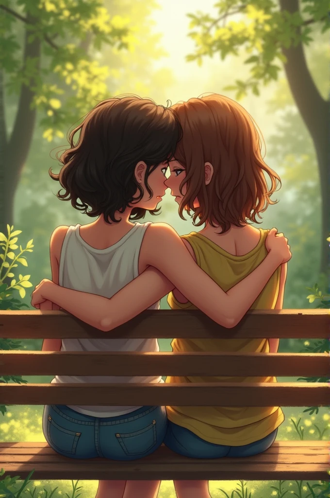 the man was trying to kiss the woman while she was leaning against a banana tree