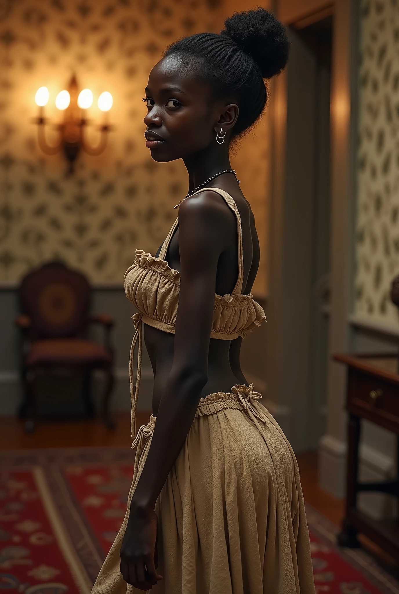 Beautiful full body naked African 20 yo girl, Tribal scaring, small breasts, Atlantic Coast, Jola tribe, Senegal, perfect composition, beautiful detailed intricate insanely detailed octane render trending on artstation, 8 k artistic photography, photorealistic concept art, soft natural volumetric cinematic perfect light, chiaroscuro, award - winning photograph, masterpiece, oil on canvas, raphael, caravaggio, greg rutkowski, beeple, beksinski, giger, Photorealistic digital art, vibrant color palette, captivating lighting, Unreal Engine 5.