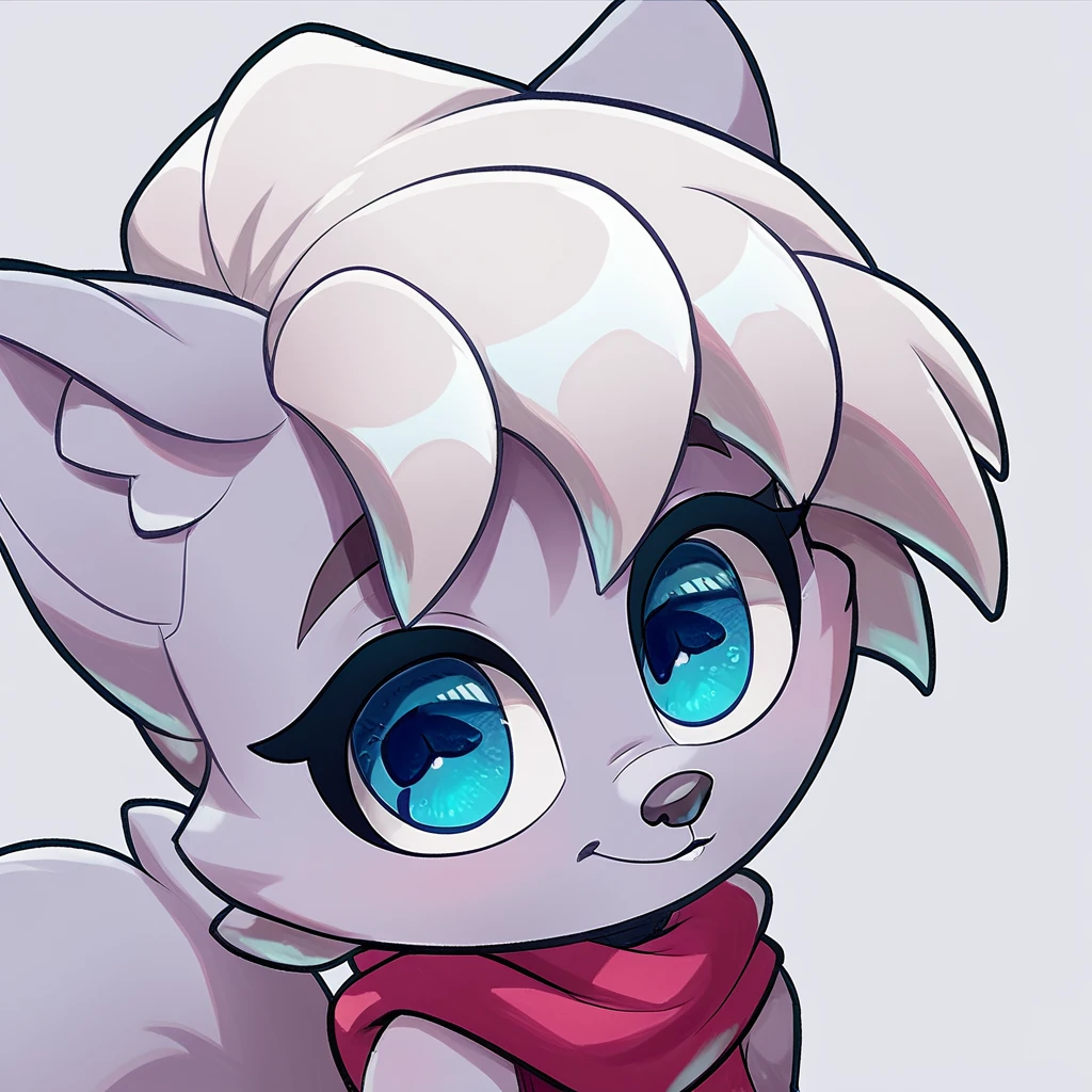 1girl, close, little fox, female, white hair, silver fur, blue eyes, cute kid, very cute fox, alone, white hair, cute, cub, chibi, by diives