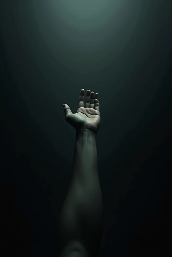 A bloody hand reaches towards the hole，dark deep pit，There is only a glimmer of light at the far entrance of the cave