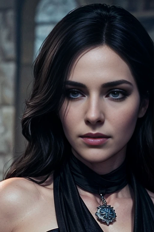 score_9, score_8_up, score_7_up, score_6_up, score_5_up, 1girl, Yennefer, Game of Thrones, tight black dress, black hair, (insanely detailed, beautiful detailed face, masterpiece, best quality) 