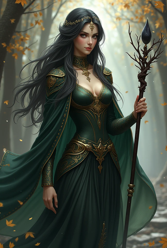 A mesmerizing portrait of a young woman in a translucent western tunic dress, dark blue clothes, cloak, French ancestry, light blue eyes, dark brown hair. medium size breasts, drenched in rain, look of disapproval, fantasy art, dnd art, rpg art, a female human mage holding staff (best details, Masterpiece, best quality :1.5), controlling magical energy made of electricity, swirling blue stary magical light, human female (best details, Masterpiece, best quality :1.5), extremally beautiful (best details, Masterpiece, best quality :1.5), ultra feminine (best details, Masterpiece, best quality :1.5), proper eye position, natural skin, backlight, cinematic light, rim light, soft light, hips, bare thighs, in night time, forest background, detailed color graded background, intricate , highly detail, octane render, HD, 4k,