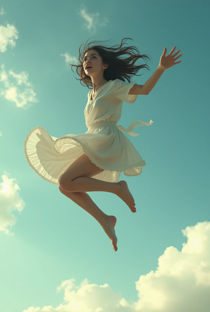 Girl jumping, in profile