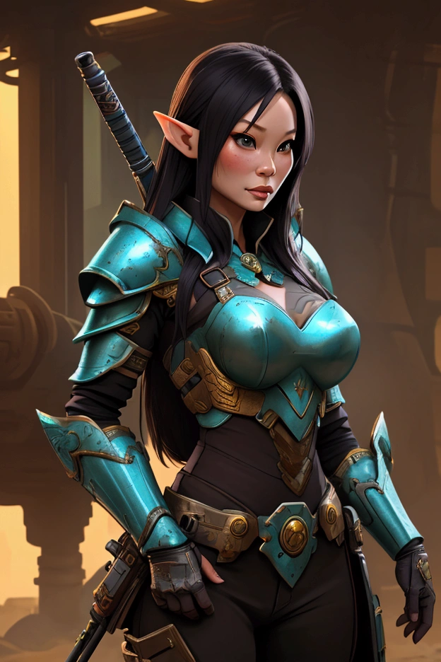 Un primer plano de una mujer con un traje sosteniendo una espada, cushart krenz arte clave femenino, muslos gruesos y lisos de warframe, biomechanical oppai, oppai ciberpunk, finos detalles. chicas de primera linea, lindosexyrobutts, irelia de liga de leyendas, fiora de liga de leyendas, android heroine