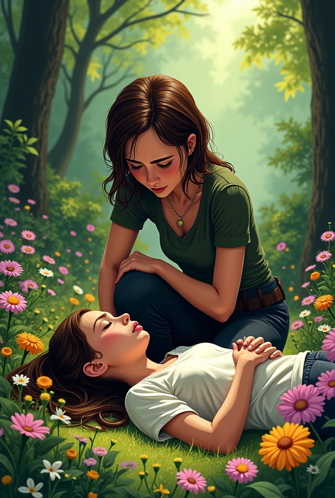 Chapter 2: O milagre Quando Zizinha tinha 10 anos, She was playing in the woods when she saw a girl lying on the ground. Ela estava chorando muito e parecia estar em apuros. Zizinha ran to help her and took her home. She cleaned up her injuries and prayed for her. The girl began to feel better and, no dia seguinte, estava totalmente curada. Chapter