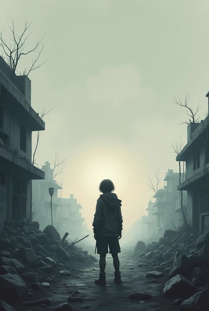 A young anime boy with vibrant red hair, walking alone through a desolate, post-apocalyptic city on the brink of destruction, surrounded by dry, decaying corpses that evoke a sense of unease and foreboding, (best quality,4k,8k,highres,masterpiece:1.2),ultra-detailed,(realistic,photorealistic,photo-realistic:1.37),intricate details,cinematic lighting,moody atmosphere,dramatic composition,dystopian,gritty,dark fantasy,eerie,horror,cinematic