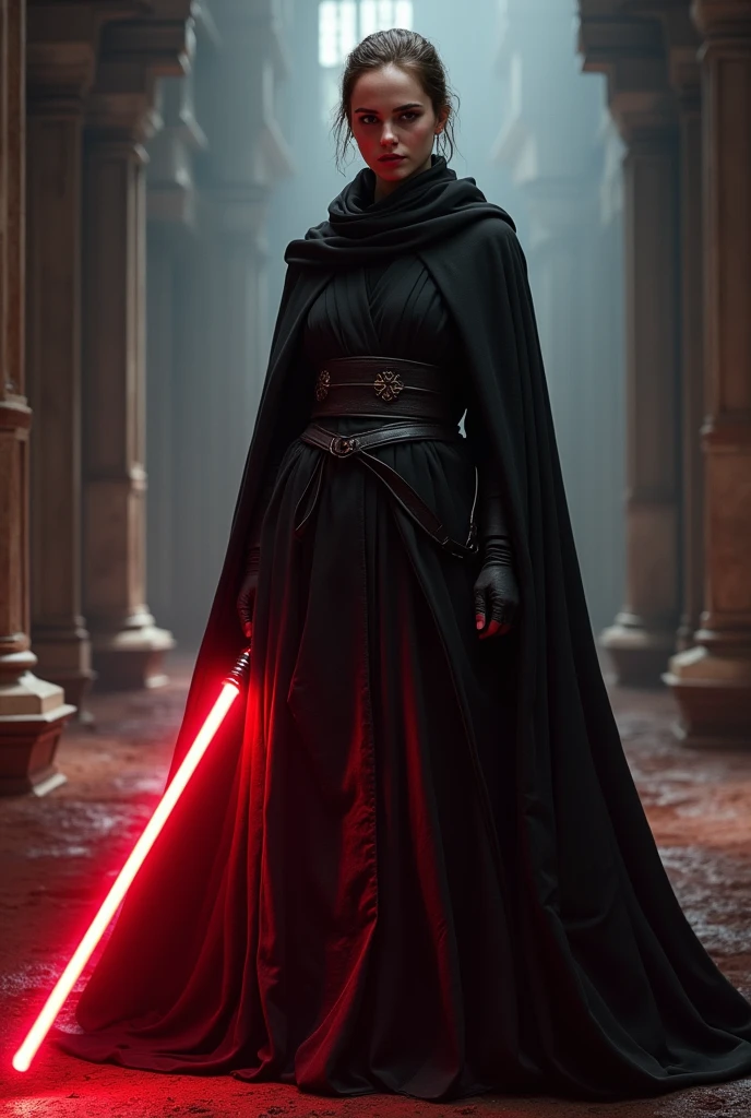 beautiful woman in gedi robe, beautiful woman dressed as a Sith Lord, 2 women, star Wars, hyperrealistic, 8 K, very detailed, photorealistic, dramatic lighting, Cinematic composition, complex costume details, Elegant poses, dynamic movement, moody color palette, Dramatic shadows, bright colors, Stunning visuals