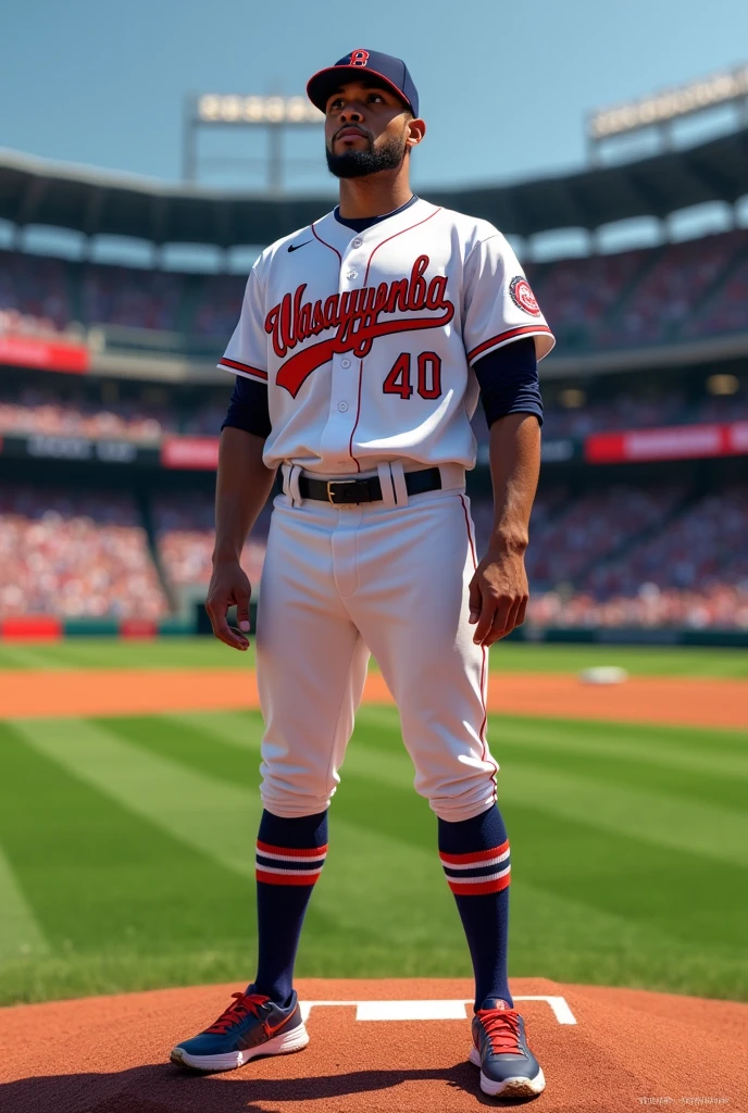 baseball uniform with red and white befut background
